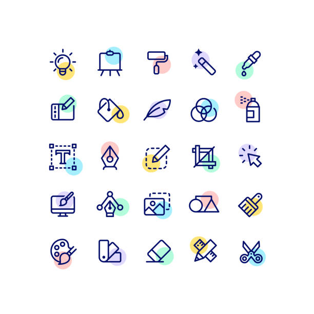 Graphic Design Outline Icons Set of graphic design flat vector icons. design professional stock illustrations