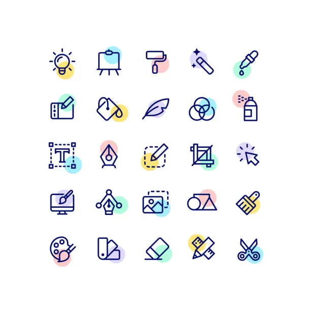 Vector illustration of Graphic Design Outline Icons