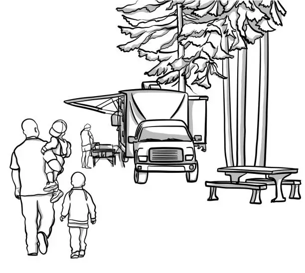Vector illustration of Camping Family With RV