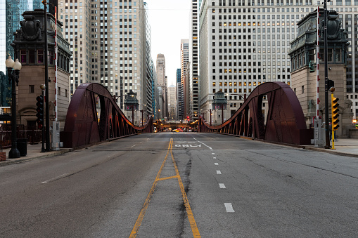 The iconic LaSalle street bridge at the the start of the Covid-19 Pandemic.