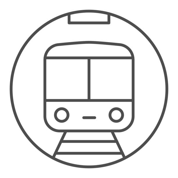 地鐵列車細線圖標、軌道交通標誌、白色背景的地鐵向量標誌、地鐵圖標的輪廓樣式為移動概念和網頁設計。向量圖形。 - 車站 幅插畫檔、美工圖案、卡通及圖標
