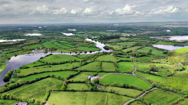 Aerial views of river Erne in Cavan near border
