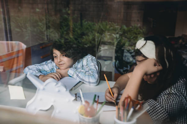 istock Brother and sister are studying at home 1224222619