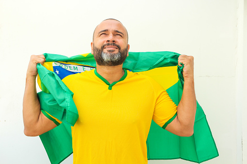 Brazilian soccer fan celebrating