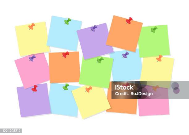 In Memory Note Paper Colorful Note Paper Attached To Board With Pins For Memory Notations ...
