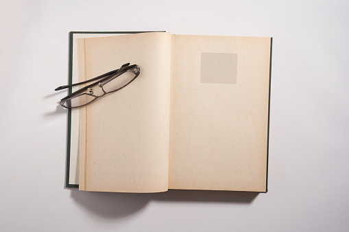 top view of book on white background