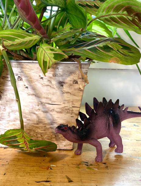 istock Cute Purple Dinosaurs Hide Beside A Plant 1224231149