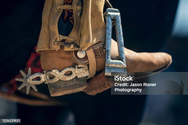 Charro Cowboy Boot With Spur In Stirrup Stock Photo - Download Image Now - San Antonio - Texas, Spur, Cowboy
