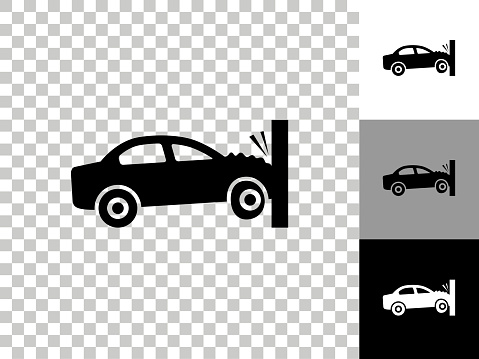 Car Crash Icon on Checkerboard Transparent Background. This 100% royalty free vector illustration is featuring the icon on a checkerboard pattern transparent background. There are 3 additional color variations on the right..