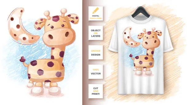 Vector illustration of Pencil giraffe poster and merchandising