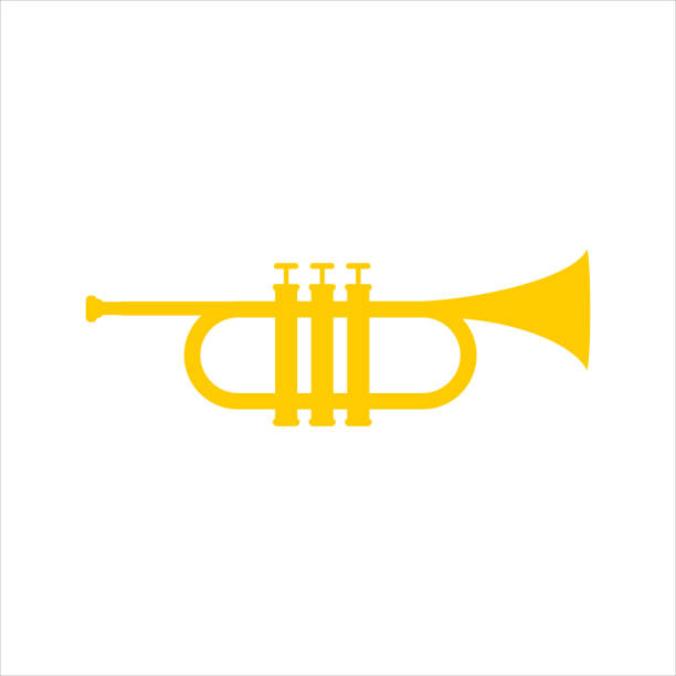 illustrations, cliparts, dessins animés et icônes de icône de trompette musicale sur un fond blanc. - trumpet jazz bugle brass instrument