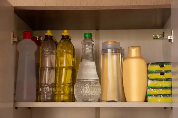 Photo of pantry cabinet with several product packages