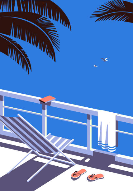 ilustrações, clipart, desenhos animados e ícones de verão ao ar livre tempo de lazer fundo vetor plano - holiday villa illustrations