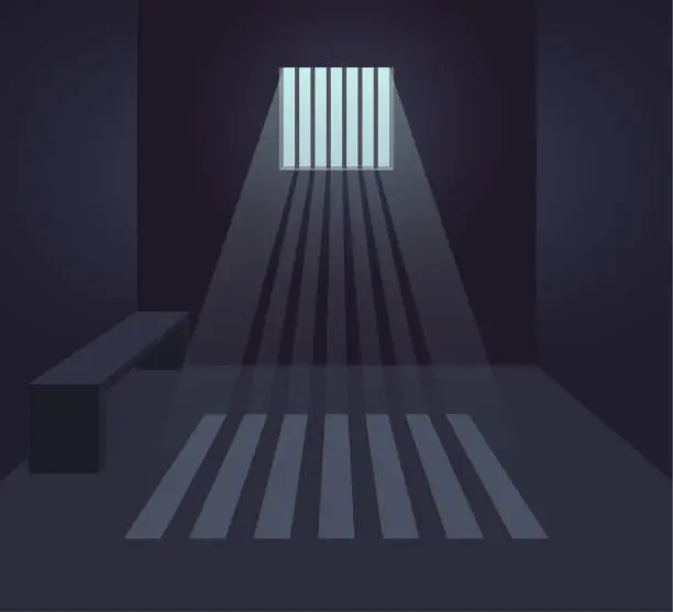 Vector illustration of Dark prison cell interior.