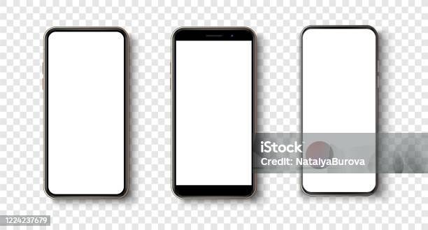 Ilustración de Alta Calidad Realista De Moda Sin Marco Smartphone Con Pantalla Blanca En Blanco Teléfono Mockup Para La Demostración Visual De La Aplicación Ui Concepto De Dispositivo De Conjunto Móvil Vectorial Smartphone Mockup Detallado y más Vectores Libres de Derechos de Teléfono móvil