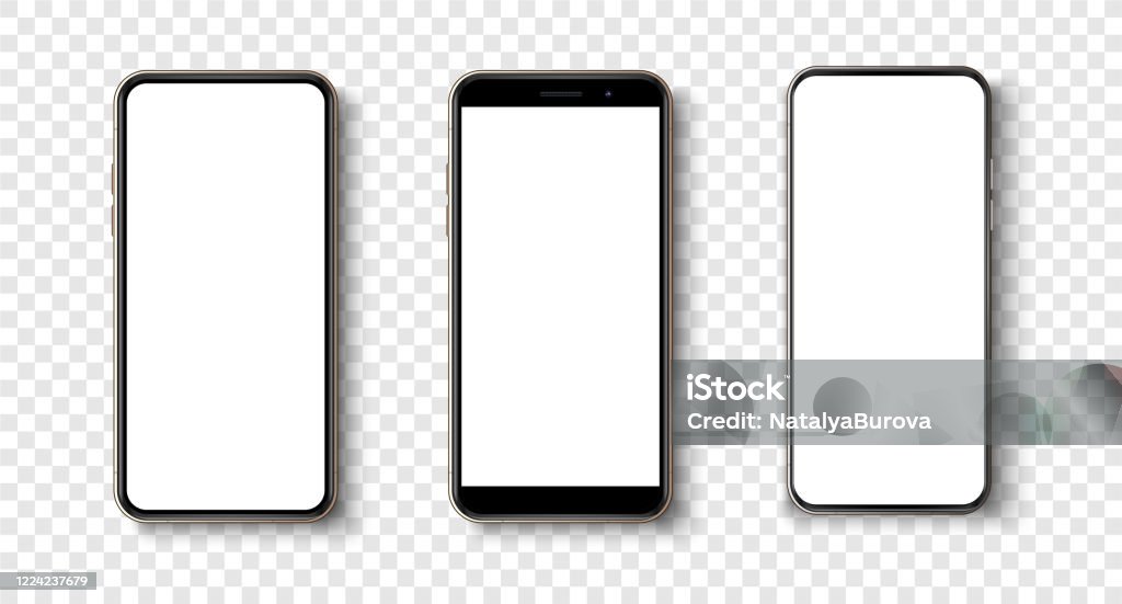High quality realistic trendy  no frame smartphone with blank white screen. Mockup phone for visual ui app demonstration. Vector mobile set device concept. Detailed Mockup Smartphone High quality realistic trendy  no frame smartphone with blank white screen. Mobile Phone stock vector