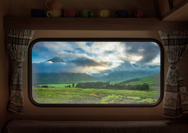 Dawn at Glencoe in Scotland, view from camper window