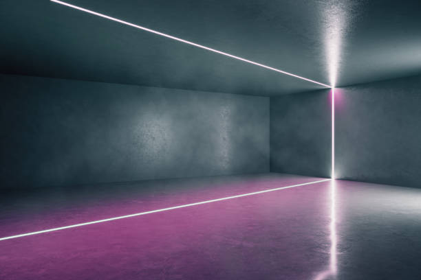 istock Minimalistic color futuristic gallery interior with light lines 1224239750