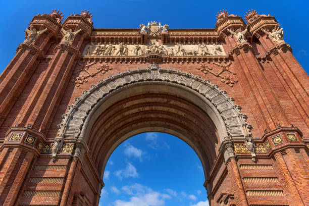 istock Arc de Triomf - A low-angle close-up view of Arc de Triomf, a triumphal arch built for 1888 Barcelona Universal Exposition. Barcelona, Catalonia, Spain. 1224241122