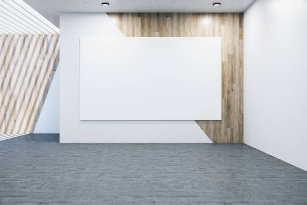 istock Contemporary gallery hall with empty banner on wall. 1224241509