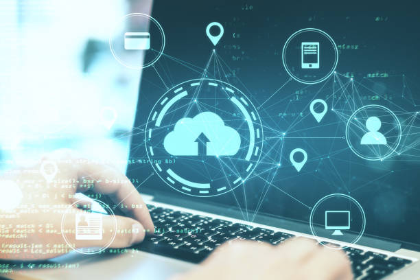 istock Hands tayping on laptop with online shopping  diagram. 1224242083