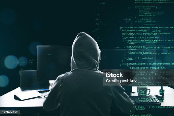 Hecker Programming Hacker Programmer Using Computer Stock Photo - Download Image Now ...
