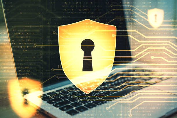 istock Laptop with antivirus shield hologram. 1224242657