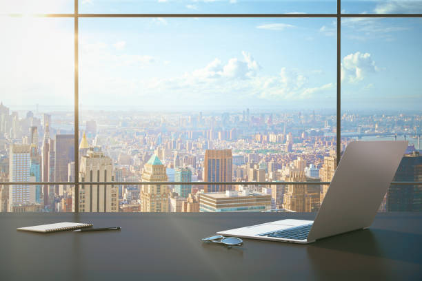 istock Contemporary business desktop with laptop 1224242775