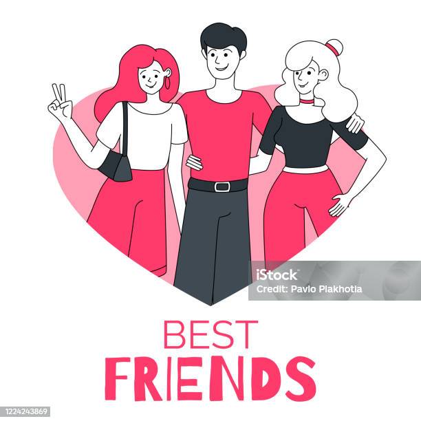 Boy And Two Girls Three Best Friends Hugging Vector Cartoon Illustration  Stock Illustration - Download Image Now - iStock