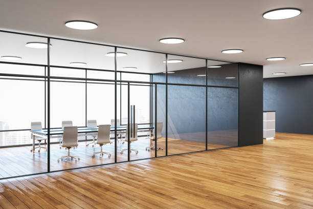 istock Luxury glass meeting room interior 1224243927