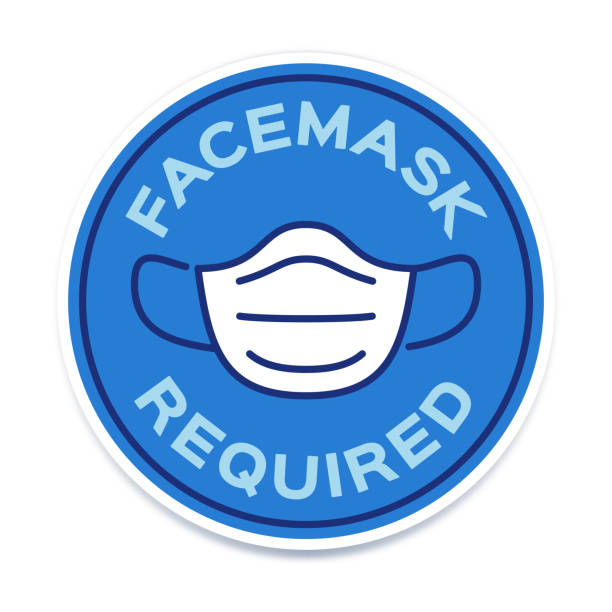 Facemask Required Symbol Icon Facemask required circle badge symbol. coronavirus illustrations stock illustrations