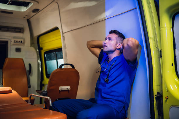 back of an ambulance on a white background
