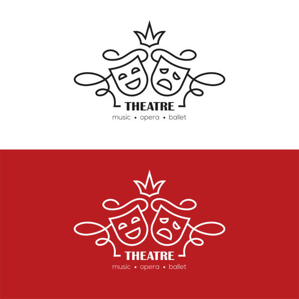 theater oder schauspielschule lineares logo. - opera music mask carnival stock-grafiken, -clipart, -cartoons und -symbole