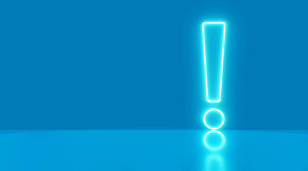 istock Exclamation mark icon neon light on panoramic blue background. Elements of Web in neon style icons. 1224249216