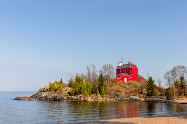 istock Red Lighthouse on Lake Superior in Upper Michigan 1224249462