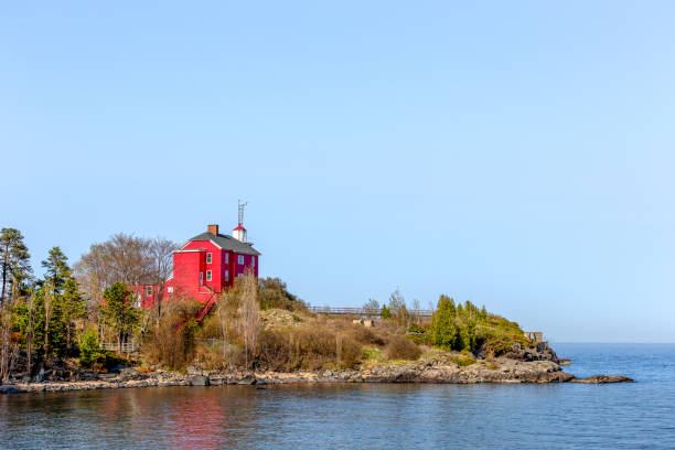 istock Red Lighthouse on Lake Superior in Upper Michigan 1224249466