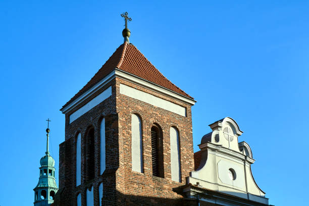 brick belfry of the Gothic church in the city of Gniezno