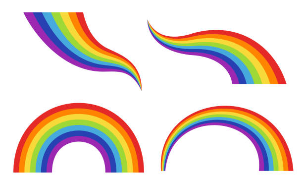 verschiedene geformte bunte regenbogen-kollektion isoliert auf weißem hintergrund - regenbogen stock-grafiken, -clipart, -cartoons und -symbole