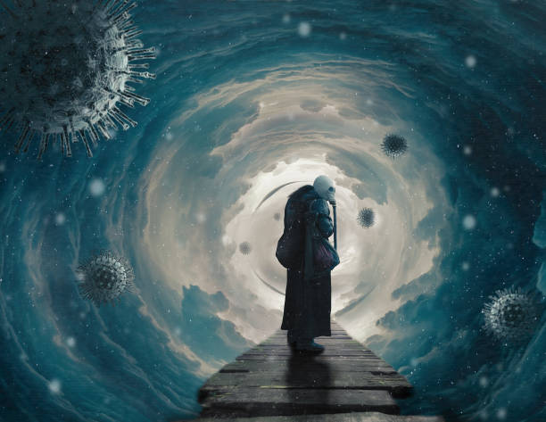 ghost in tunnel of nuves with virus floating