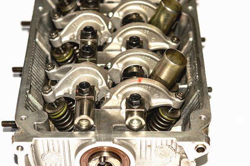 Cylinder head. Repair of the block head in close-up.