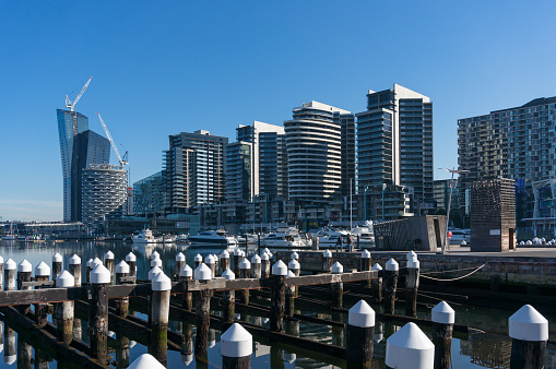 Melbourne, Australia - June 14, 2017: Waterfront property on Central Pier in Docklands, luxury Melbourne neighbourhood