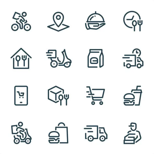 Vector illustration of Food Delivery - Pixel Perfect Unicolor line icons