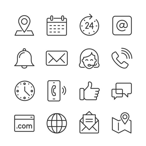 ilustraciones, imágenes clip art, dibujos animados e iconos de stock de iconos de contacto — serie monolínea - map square shape usa global communications
