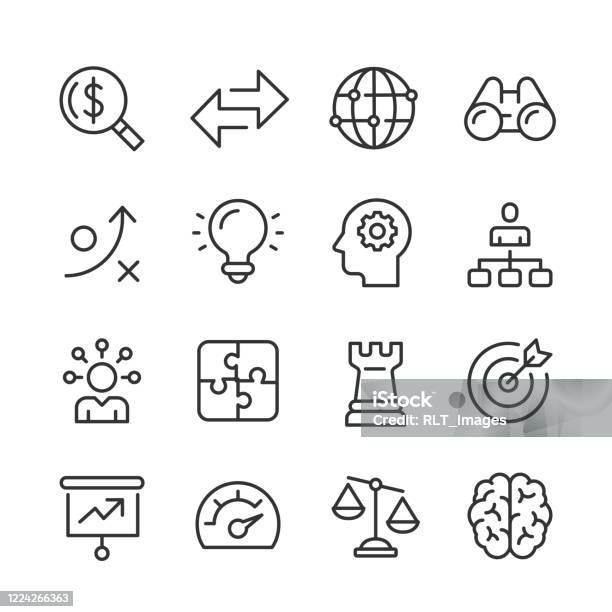 Business Strategy Icons Monoline Series Stock Illustration - Download Image Now - Icon, Strategy, Decisions