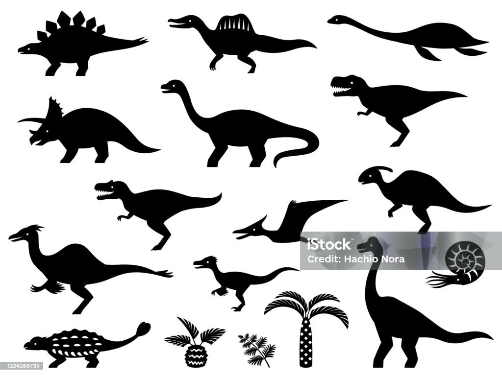 다양 한 공룡 실루엣 일러스트 세트 공룡에 대한 스톡 벡터 아트 및 기타 이미지 - 공룡, 아이콘, 실루엣 - Istock