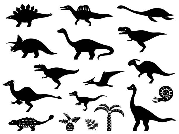 Various dinosaurs silhouette illustration set This is an illustration set of silhouettes of dinosaurs. ornithischia stock illustrations