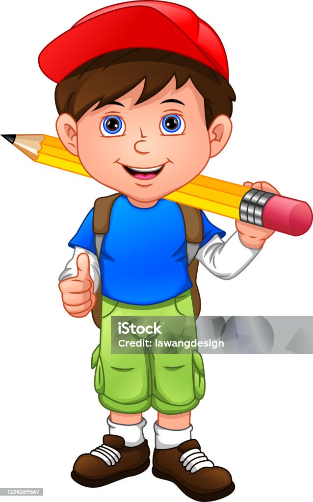 Cartoon Boy With Big Pencil Stock Illustration - Download Image Now -  Activity, Art, Back - iStock