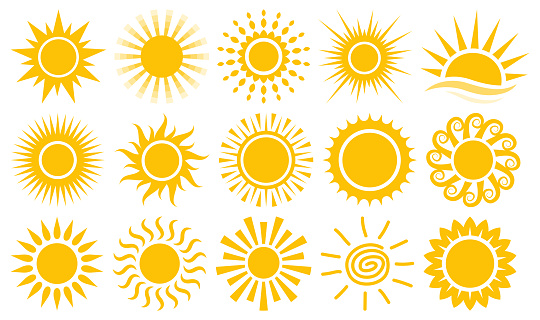 Sun icons vector symbol set isolated on white background