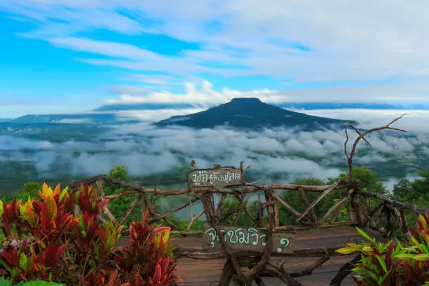 Phu Pa Por viewpoint. Famous tourist Attraction at Loei, Similar Mt.Fuji. on sign board wrote as  Phu Pa Poh in Thai