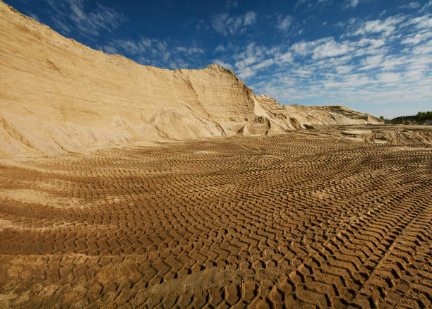 Panoramic view of the sand quarry on a clear spring day.